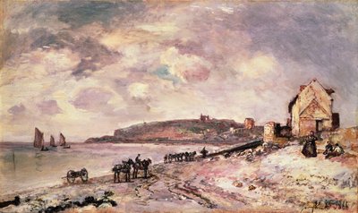 Paisaje marino con ponis en la playa de Johan Barthold Jongkind